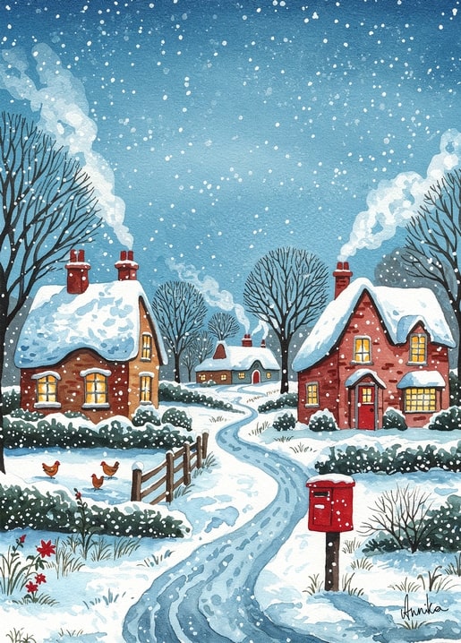 winter illustration postcard