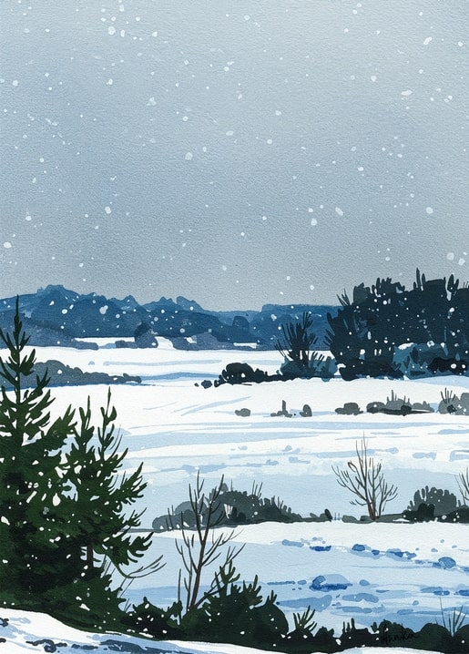 winter illustration postcard