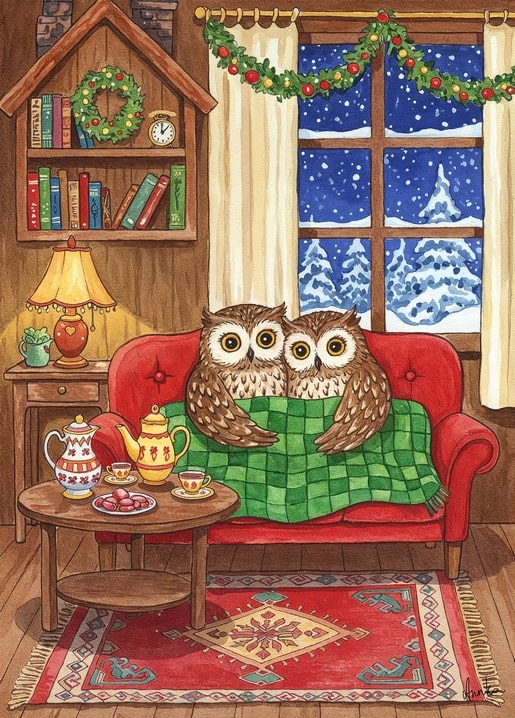 winter illustration postcard