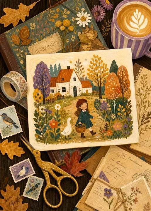 Autumn Letters & Herbarium - Art Postcard by T&A