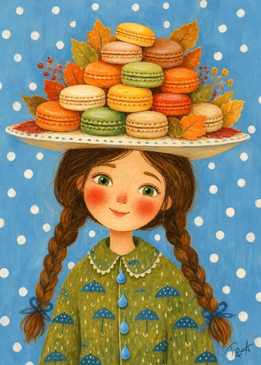 Autumn Macarons. Sweet Girl - Art Postcard by T&A