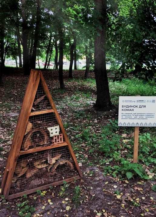 Photographic postcard — Holosiivsky Park insect house installation, Kyiv