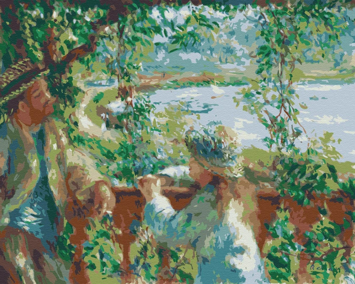 Імпресіоністичний краєвид біля озера під деревами, за мотивами картини П'єра Огюста Ренуара