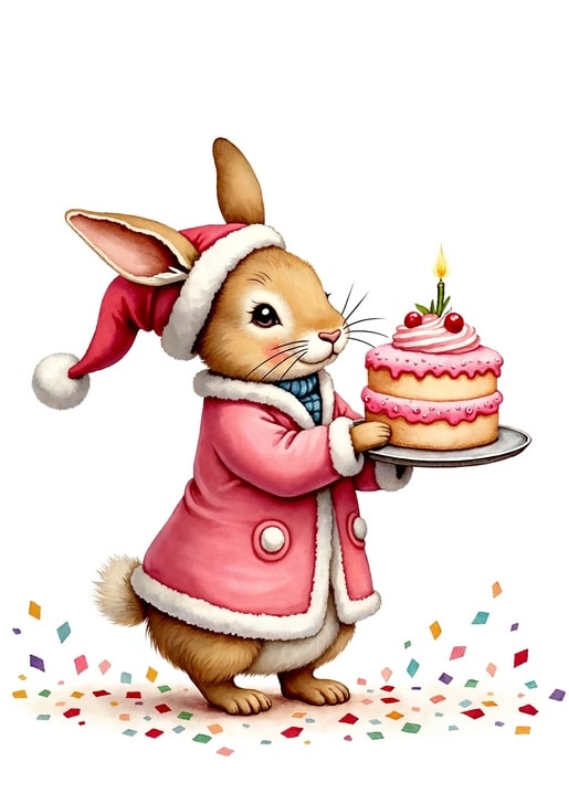 illustration rabbit Peter Christmas day postcard