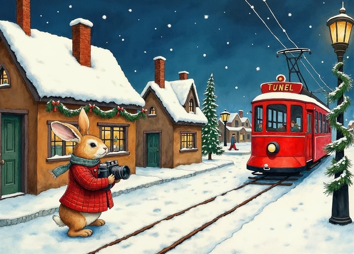 illustration rabbit Peter Christmas day postcard