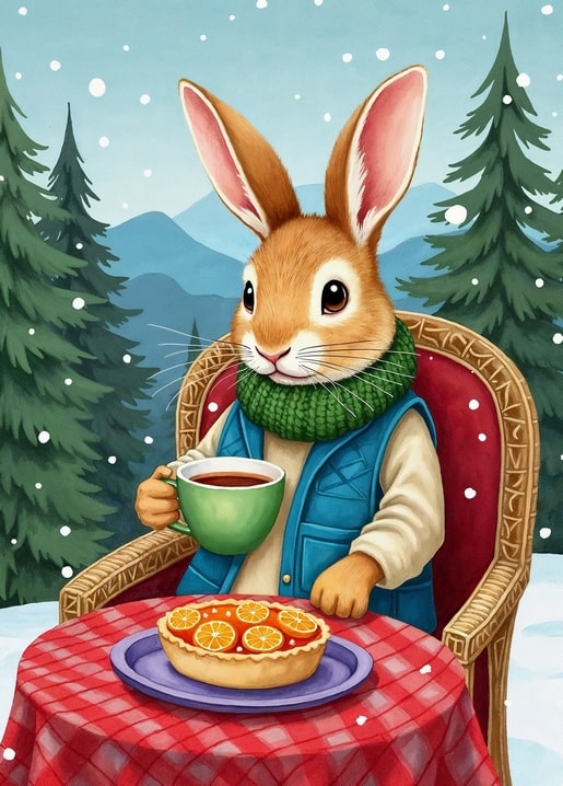illustration rabbit Peter Christmas day postcard
