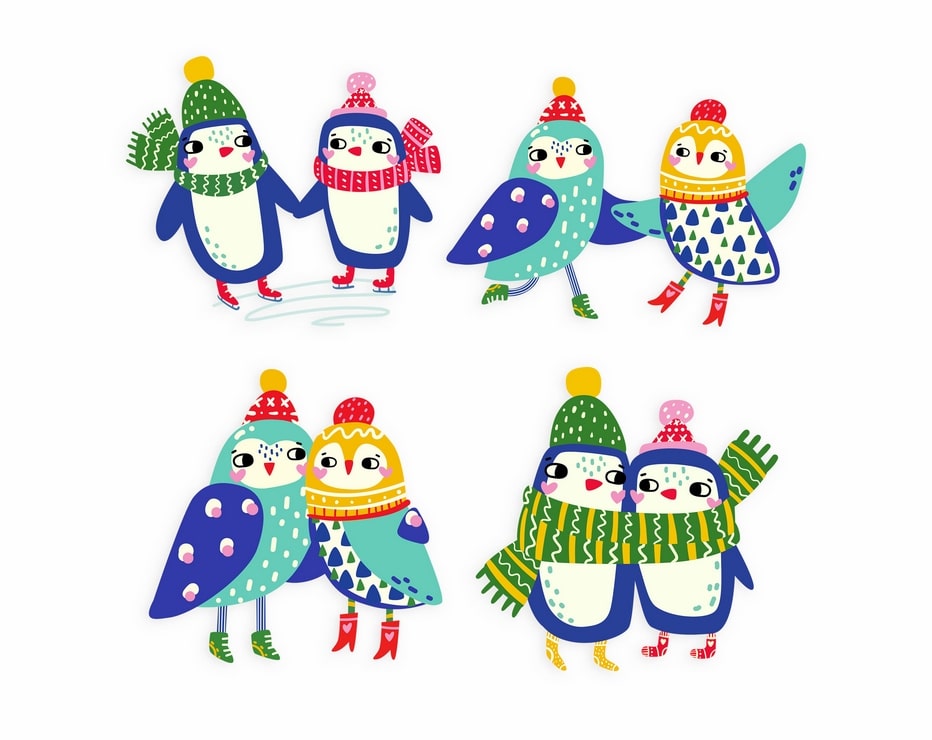 Фігурні листівки Cute owls and penguins