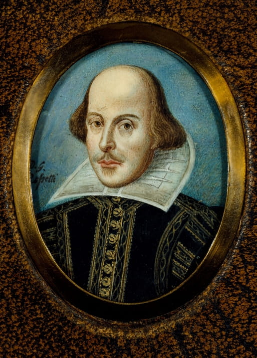 Miniature oval portrait of William Shakespeare in Elizabethan dress by Dante Gabriel Rossetti