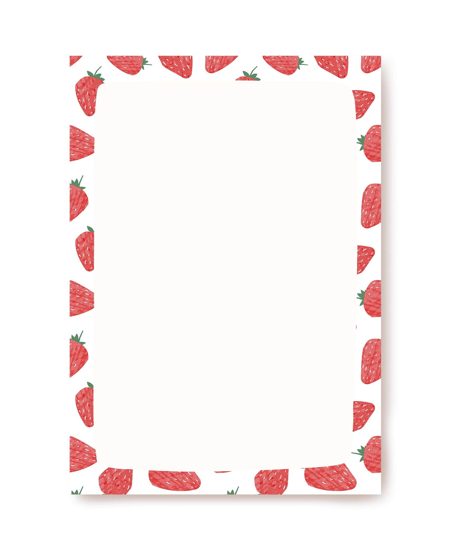 Letter paper with a border of hand-drawn strawberries, blank writing space, no lines