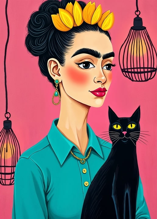 illustration Frida Kahlo postcard