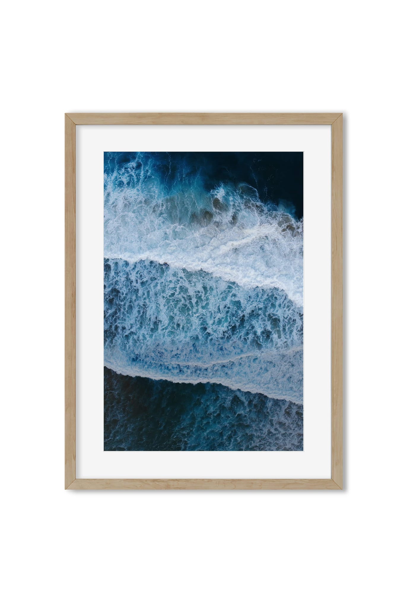 Aerial photography poster of deep blue ocean waves breaking into white foam
