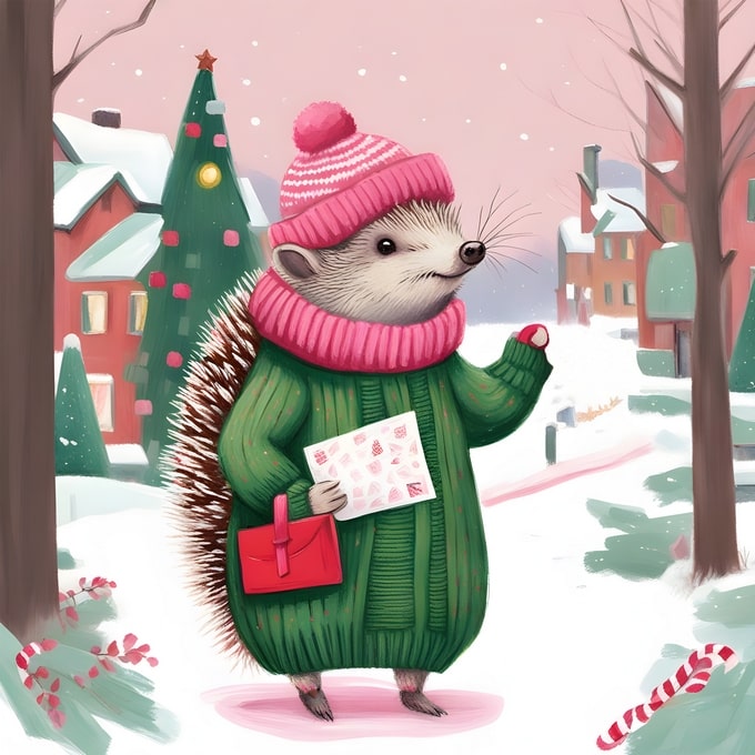 christmas cute animals postcards