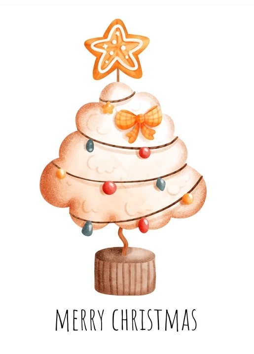 Lebkuchen-Weihnachtsbaum mit Sternkeks, Karo-Schleife und bunten Lichterketten
