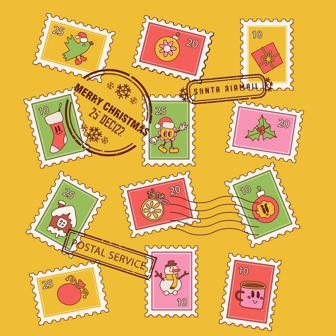 happy new year and christmas greeting postcards