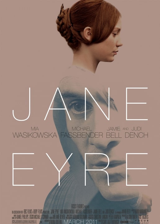 Postkarte mit dem Filmplakat zu „Jane Eyre“ (2011), Doppelbelichtungs-Porträt von Mia Wasikowska