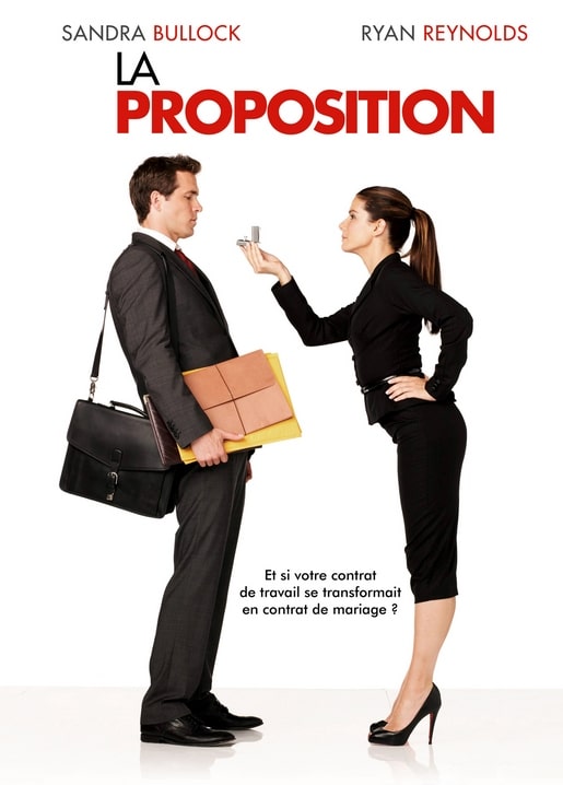 Französisches Poster „La Proposition“: Sandra Bullock und Ryan Reynolds mit Aktenkoffer und Ring