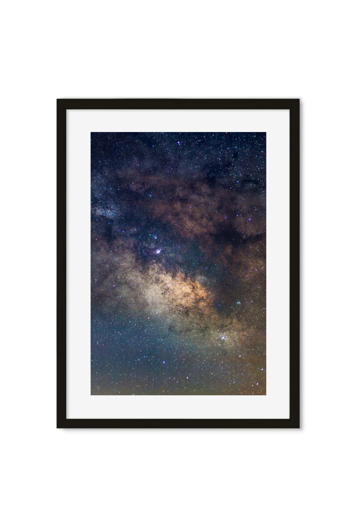 Milky Way galaxy core with stars and dust clouds, framed photography poster