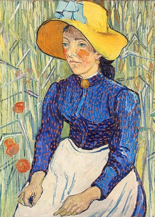 Van Goghs Gemälde von 1890: Bäuerin mit gelbem Strohhut vor einem Weizenfeld