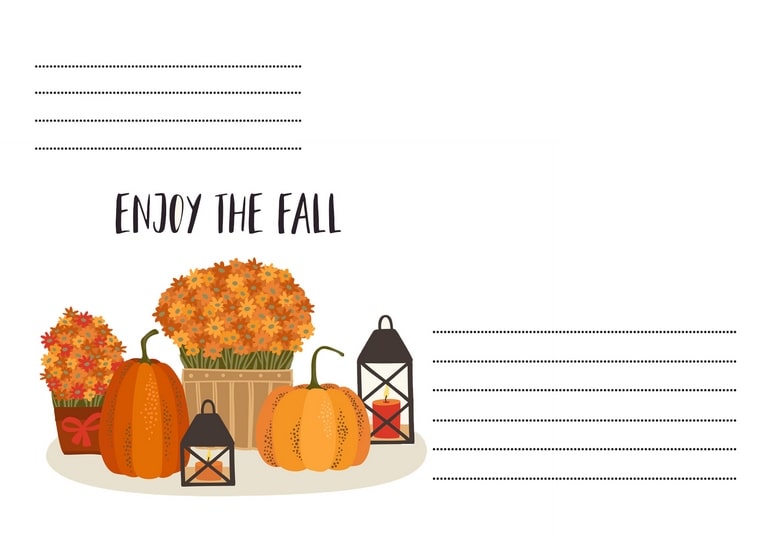 Конверт С6 з гарбузами, хризантемами та ліхтарями під написом Enjoy the Fall