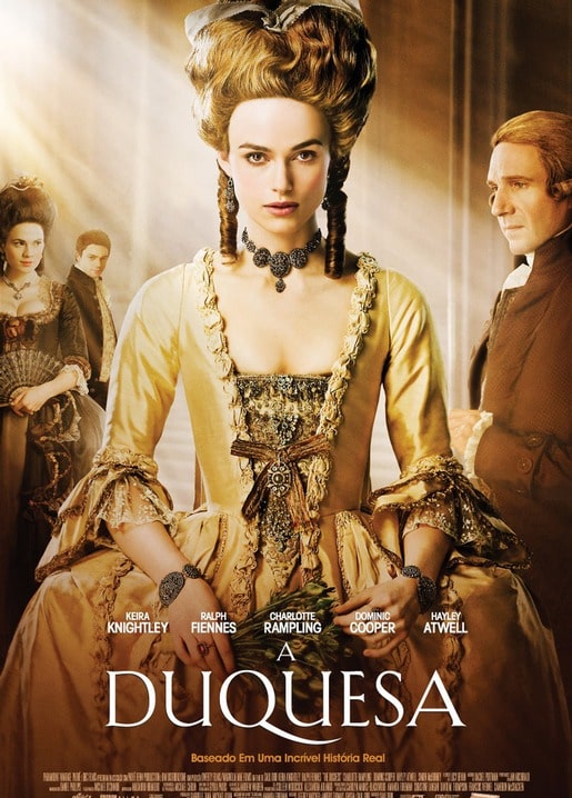 The Duchess movie poster: Keira Knightley as Georgiana in an ornate golden 18th-century gown