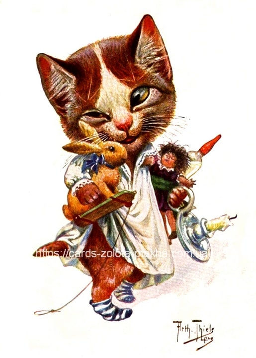 postcard with cats based on illustrations by artist Arthur Thiele