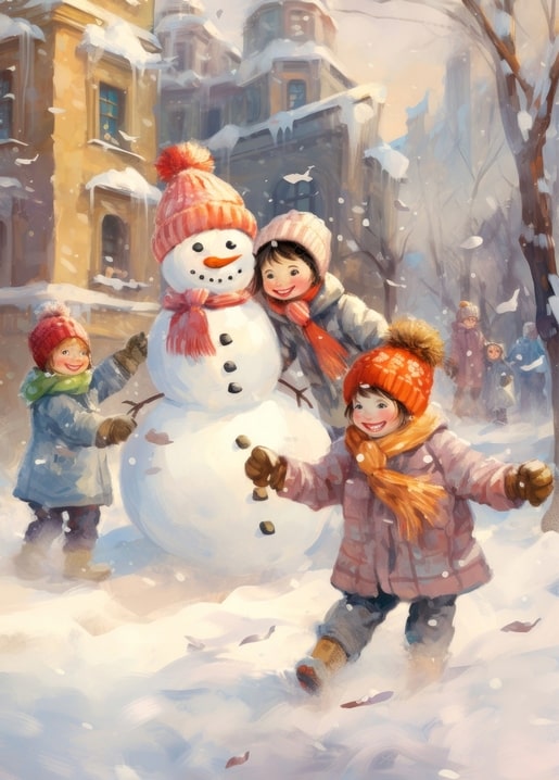 winter city watercolor postcard