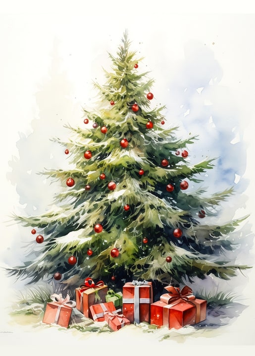 winter city watercolor postcard