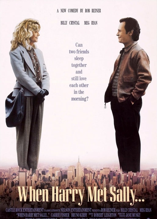Postkarte mit Filmplakat „Harry und Sally“ mit Meg Ryan und Billy Crystal vor der Skyline von New York