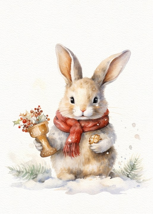 Märchenhafte Weihnachts-Aquarell-Tiere-Postkarte