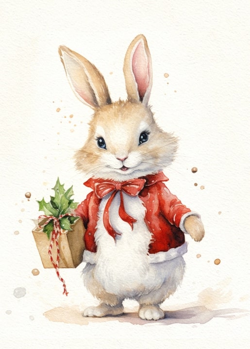 fairytale christmas watercolor animals postcard