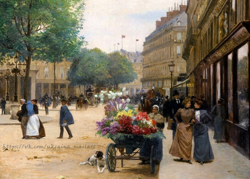 parisian boulevard and cafes, flower shops, happy childhood