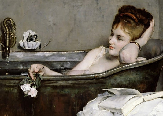 Alfred Stevens' ‘Le Bain’ (1867): woman bathing amid pink roses and a swan-shaped brass tap