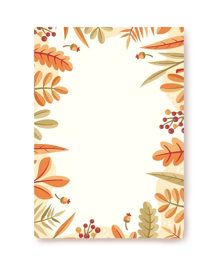 Cream letter paper bordered with autumn oak leaves, acorns, and rowan berries, blank center