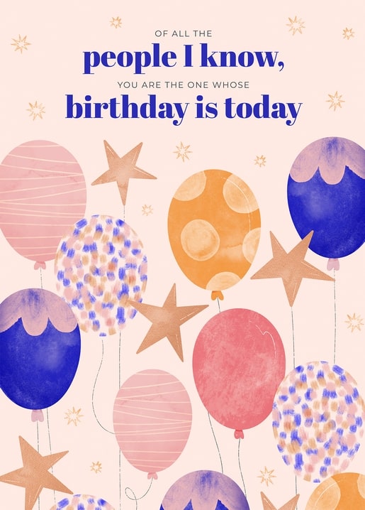 Pastel birthday balloons with gold stars and a birthday quote