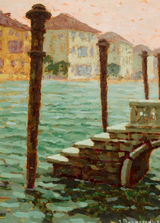 Impressionist painting of Venice's Canalazzo with mooring poles by Jan Bohuszewicz