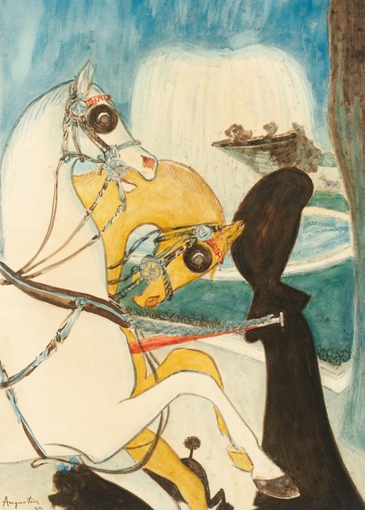 Gemälde von Louis Anquetin mit Pferd, Kutscher und Springbrunnen an den Champs-Elysées