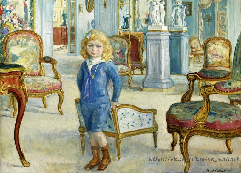 Henri Lebasque 1916 painting of a child in a blue sailor suit in a gilded salon