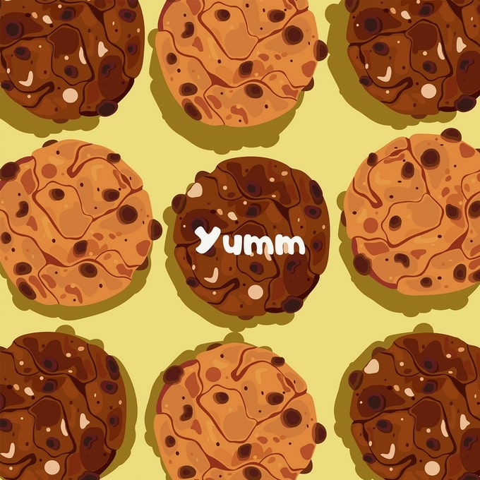 Візерунок із шоколадного печива з написом «Yumm» на листівці