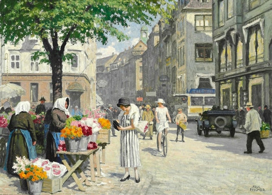 Gemälde von Paul Gustave Fischer: Blumenmarkt auf einem Kopenhagener Platz