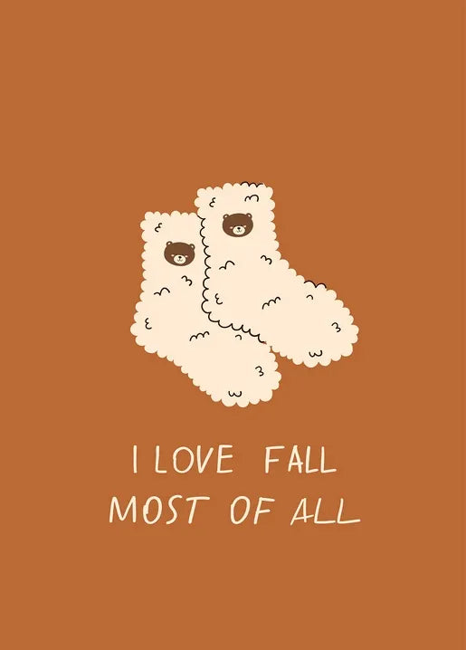 I Love Fall Most of All autumn postcard with cute socks