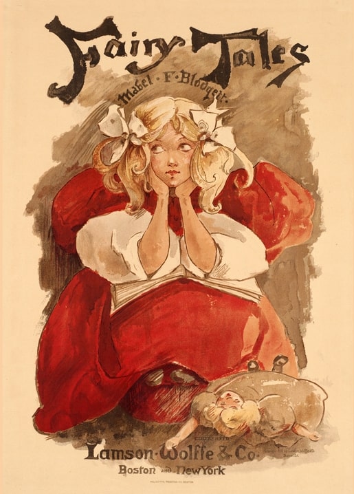 Обкладинка «Fairy Tales» Мейбл Ф. Блоджетт — дівчинка читає біля ляльки