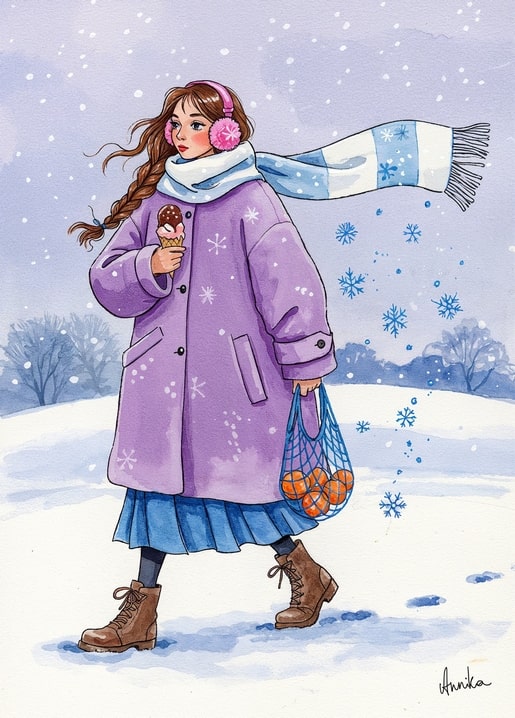 winter illustration postcard
