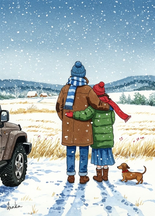 winter illustration postcard