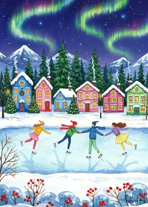 winter illustration postcard