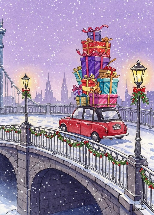 winter illustration postcard