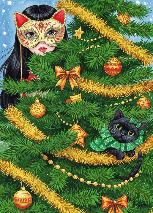 winter illustration postcard