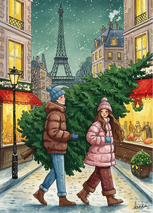 winter illustration postcard