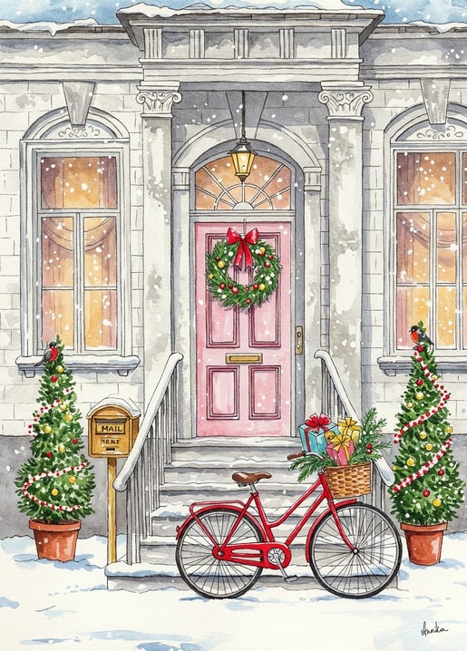 winter illustration postcard