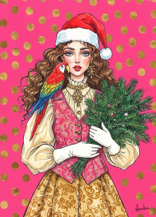 winter illustration postcard