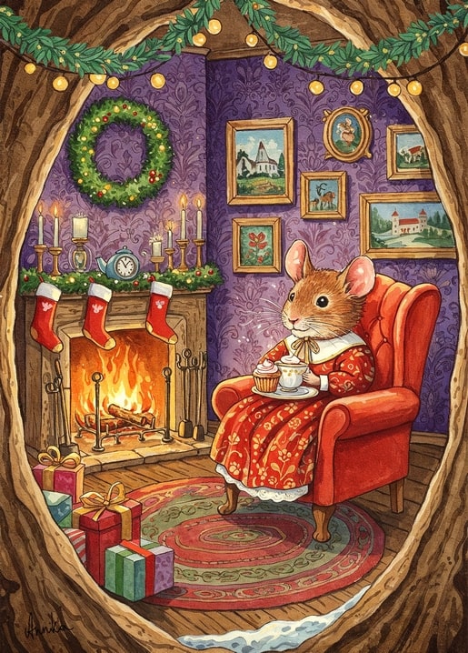 winter illustration postcard